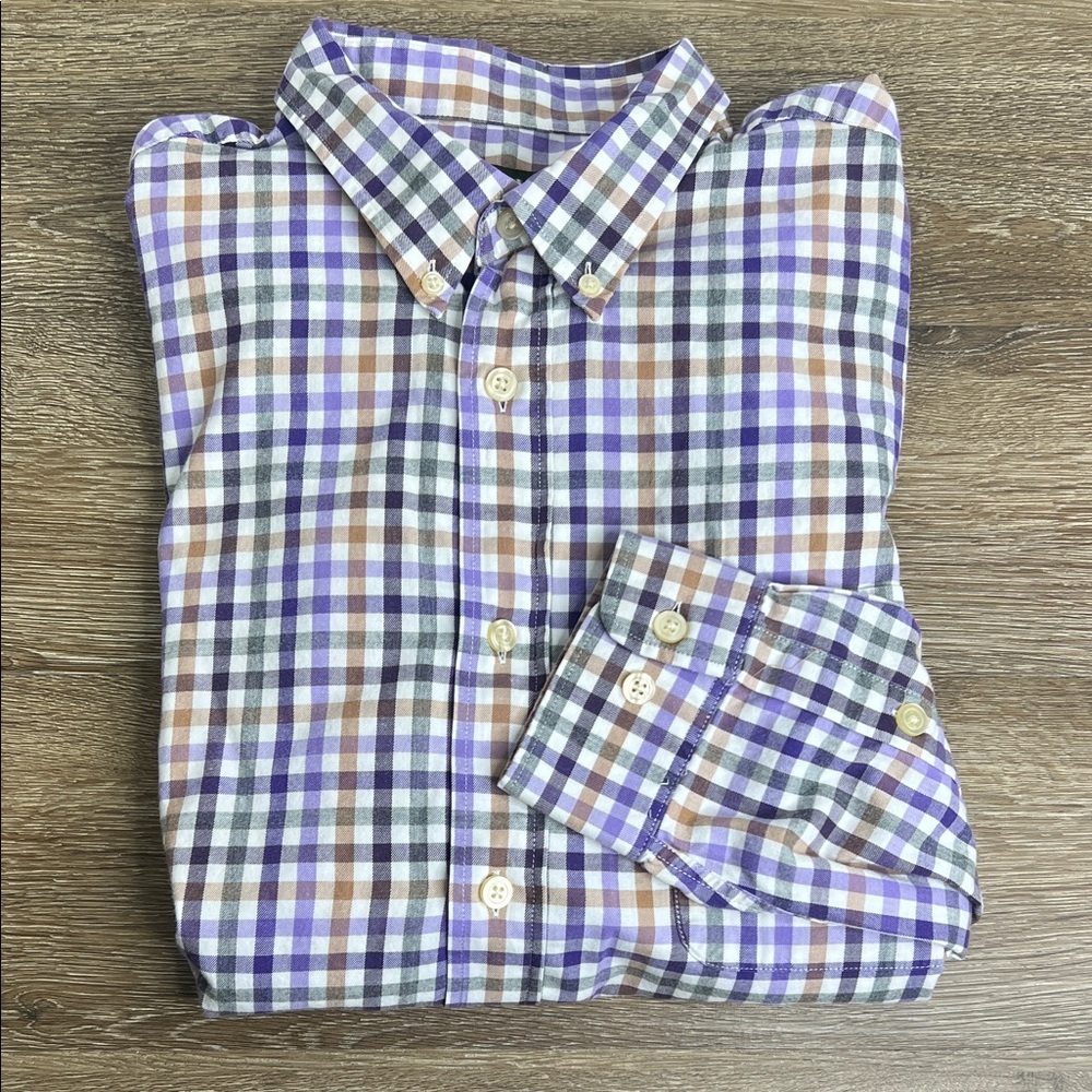 Orvis Plaid Button-Down Shirt | Purple Check | Men’s XL | Made in Portugal